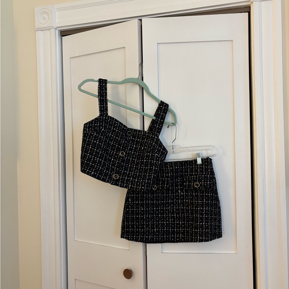 Black Tweed Crop Top & Mini Skirt Set